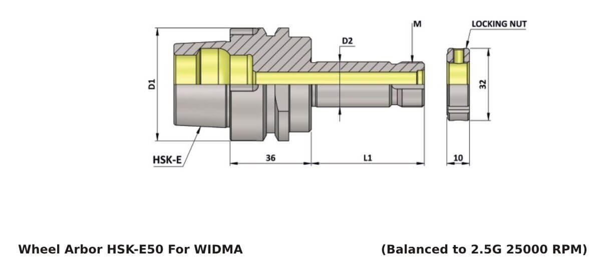 HSK-E50 WA Ø 20x126 Precision Grinding Wheel Arbor For WIDMA Tool & Cutter Grinding Machine 